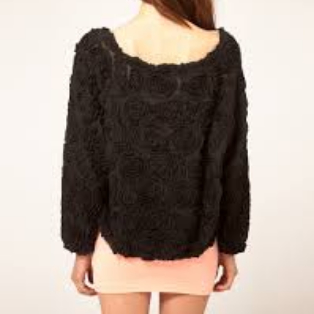American Apparel  Black Rosette 3D Mesh Top